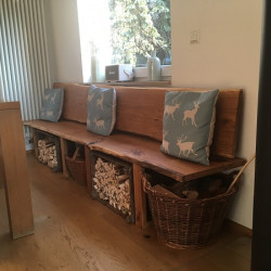 Kundenprojekt: Kamin-Sitzbank aus Eichenbohlen und Eichenkufen!